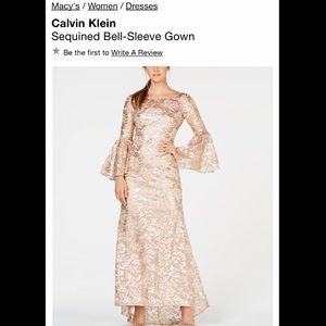 Calvin Klein RoseGold/Nude Sequin Bell Sleeve Gown